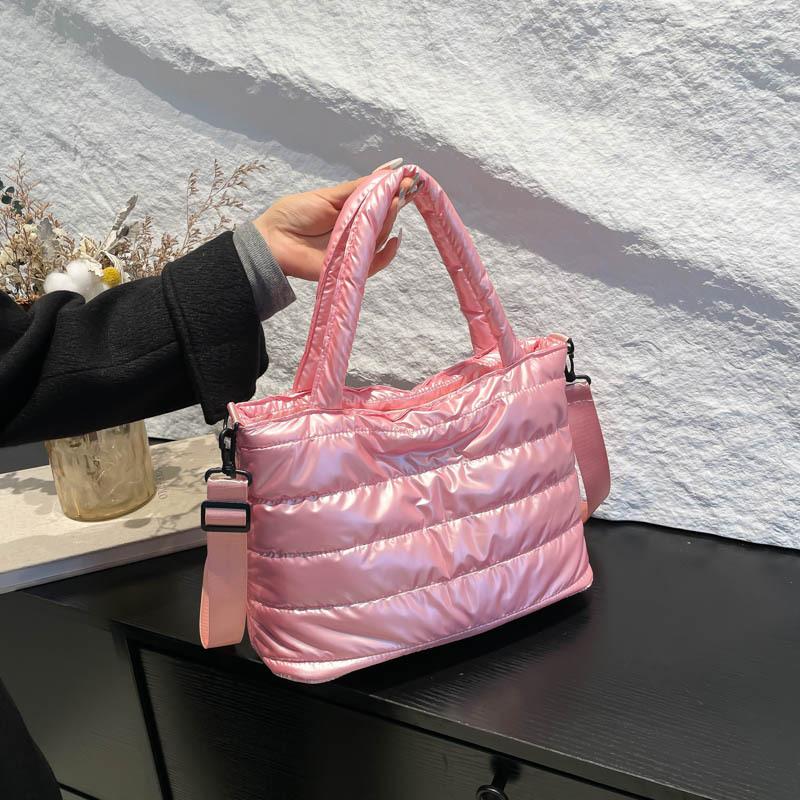 Winter casual lazy wind foreign style portable wide shoulder strap messenger bag women's space cotton embroidery thread large capacity solid color