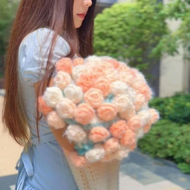 Colorful Rose Blanket Home Decorations Soft Blanket for Bedroom Flower Bouquet Blanket Handmade Birthday Christmas New Year Gift