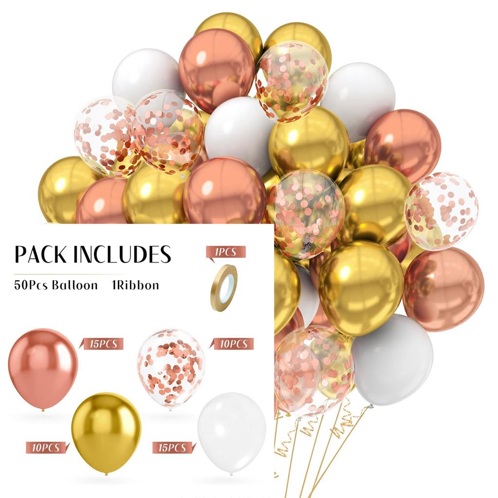 12inch 50pcs metal balloon set with confetti, suitable for weddings, birthdays, fashion parties, showers, graduation ceremonies