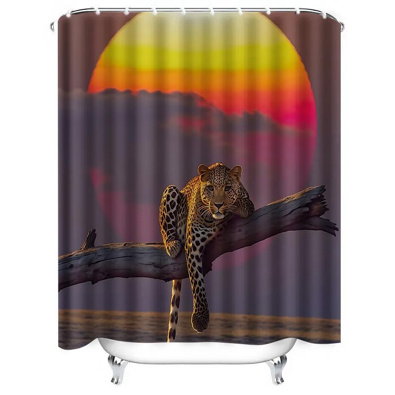 Leopard Sunset Wall Hanging Decor - Unique Home Decor Shower Curtain For Bathroom - Vibrant Wildlife Print Waterproof Durable