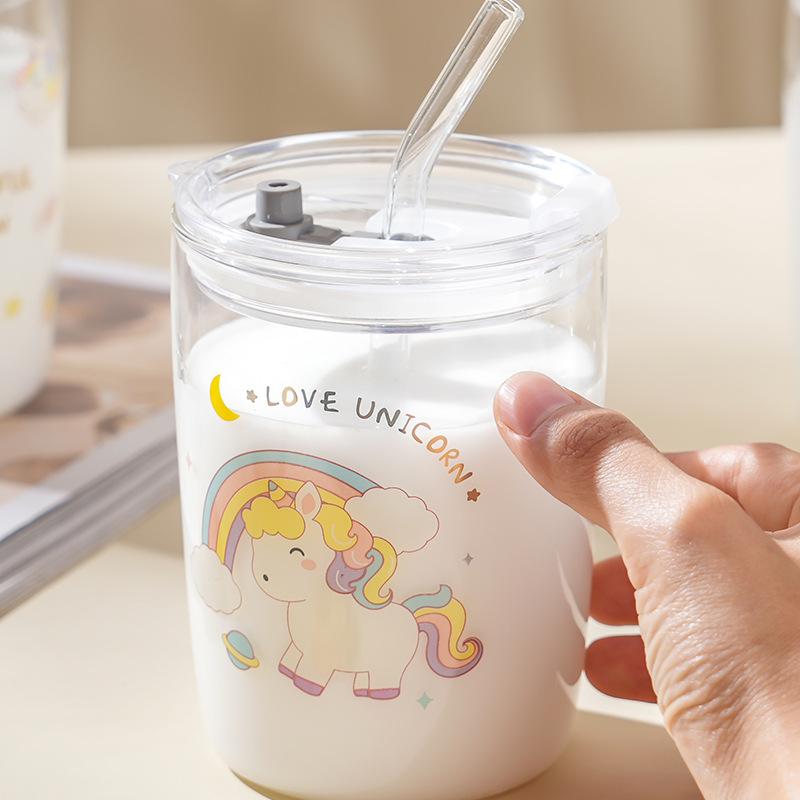 Cartoon Unicorn with Lid Sip Cup Cute Girl Drinking Water Glass High Value Large Capacity Water Cup