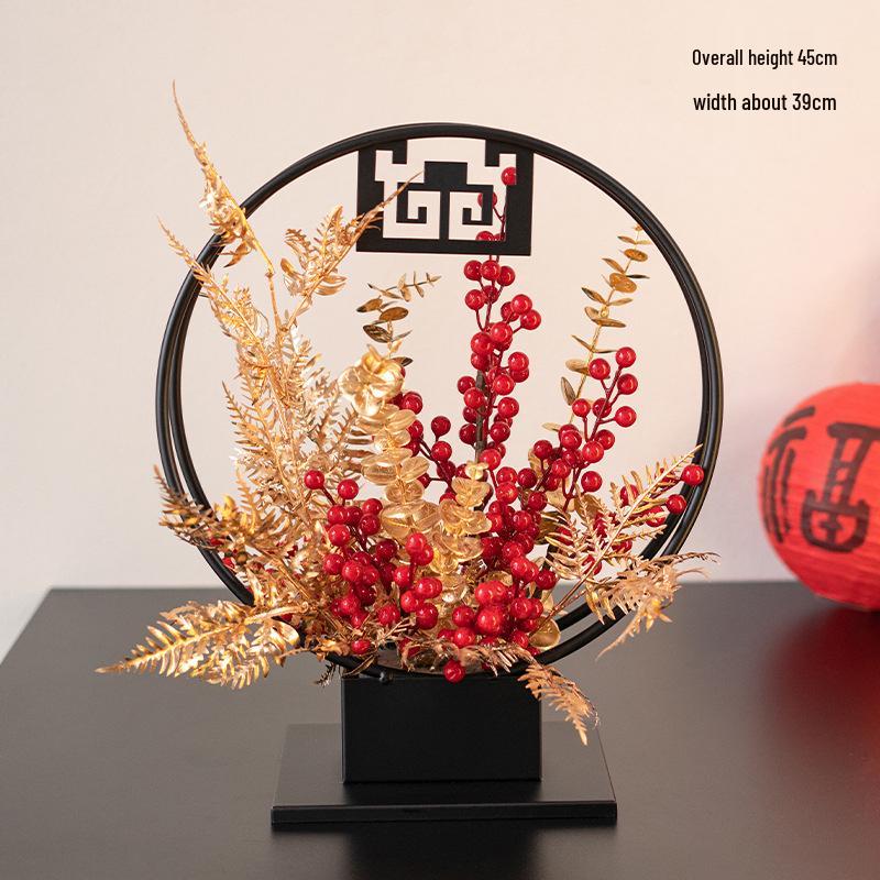 

Корзина из кованого железа в китайском стиле с шелковыми цветами и красными ягодами для новогоднего украшения