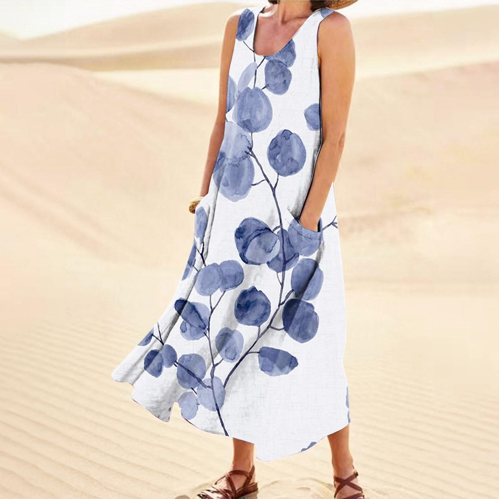 Модное летнее повседневное удобное хлопковое платье без рукавов с цветочным принтом — фото 4