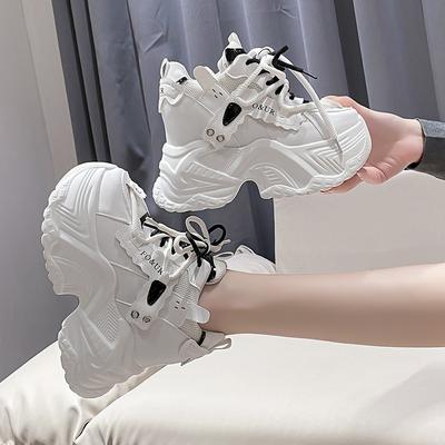 Fashion 10CM Fashion Women Sneakers Spring Lace-up High Platform Chunky Shoes Breathable Walking Shoes Wedge Heels Casual Sports Shoes