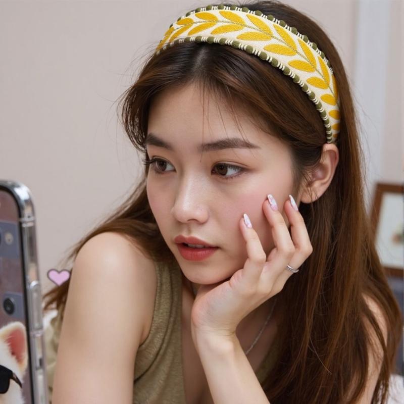 Wide Knotted Hairband With Leaf Embroidery Design Headbands Soft Fabric Hair Decoration Fashion Headwear For Women Girls