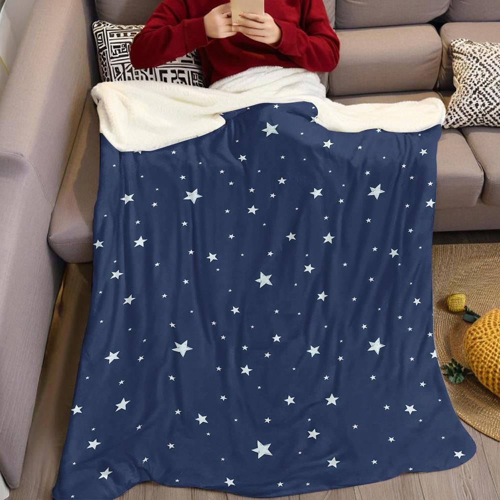 Navy Blue Light Star Decor Flannel Blanket Warm Soft Halloween Christmas Couch Warm Cozy Decorative Decor Gift for All Season