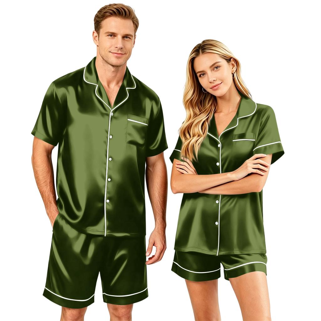 Couple Matching Pajama Set Short Sleeve Button Down Shirt And Shorts Sleepwear Soft Casual Loungewear S To XXXXL