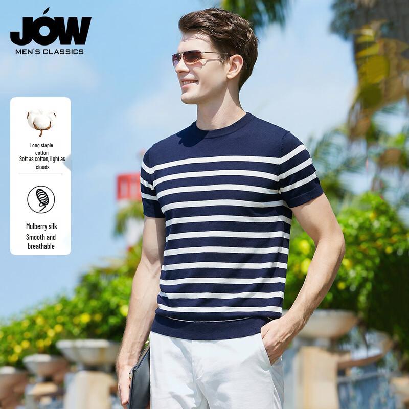 JOW Men s Mulberry Silk Blend Striped Knit Short Sleeve T-Shirt 170/M