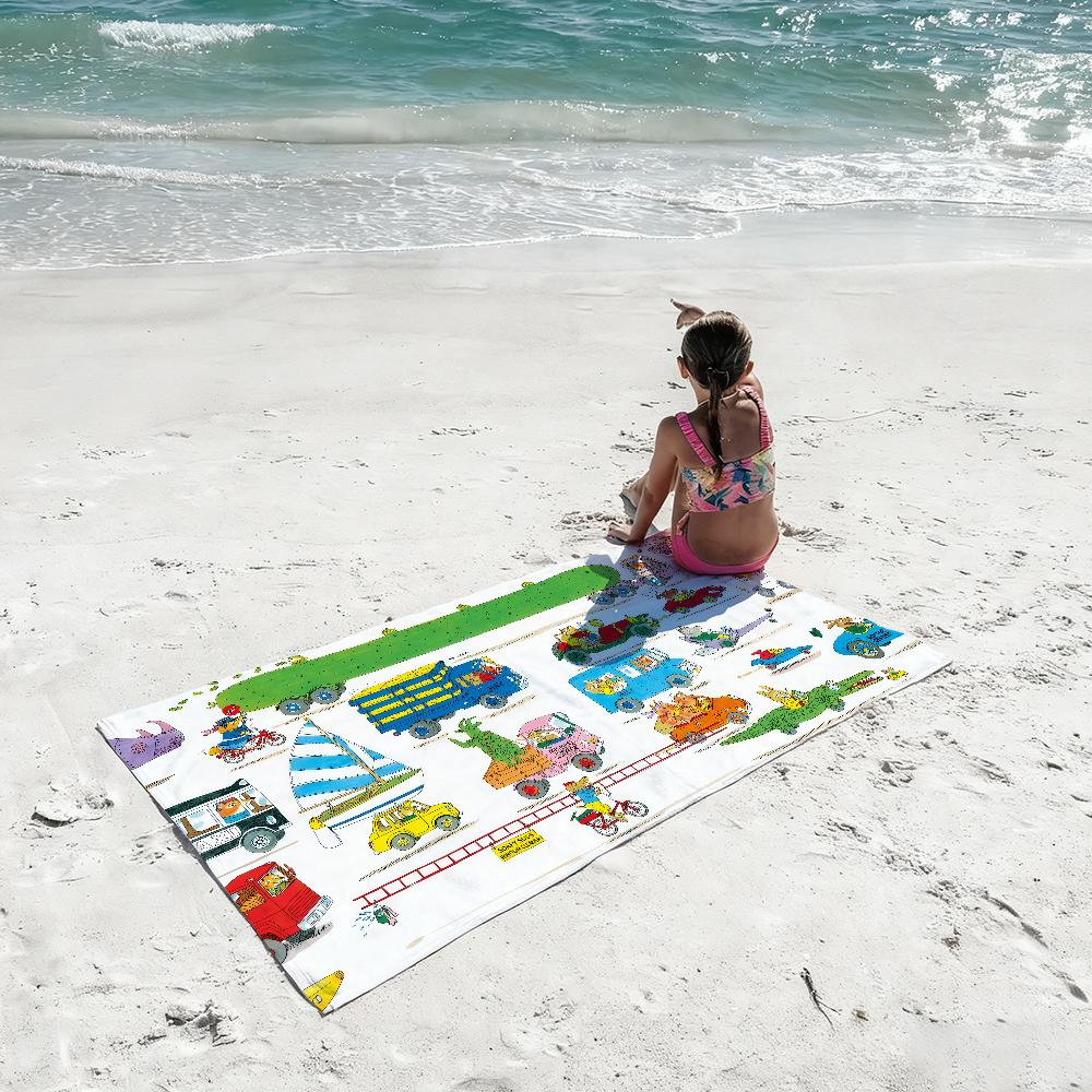 Personality Busy World of Richard Scarry Quick Drying Beach Towels Are Suitable For Swimming Pools Camping Yoga And The Gym