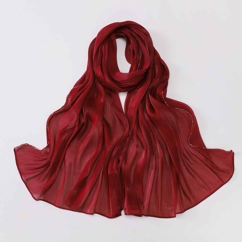 High Qulaity Solid Color Silk Scarf Unilateral golden chain Shining Sunscreen shawl Long Soft Chiffon Hijab Veil Outdoor