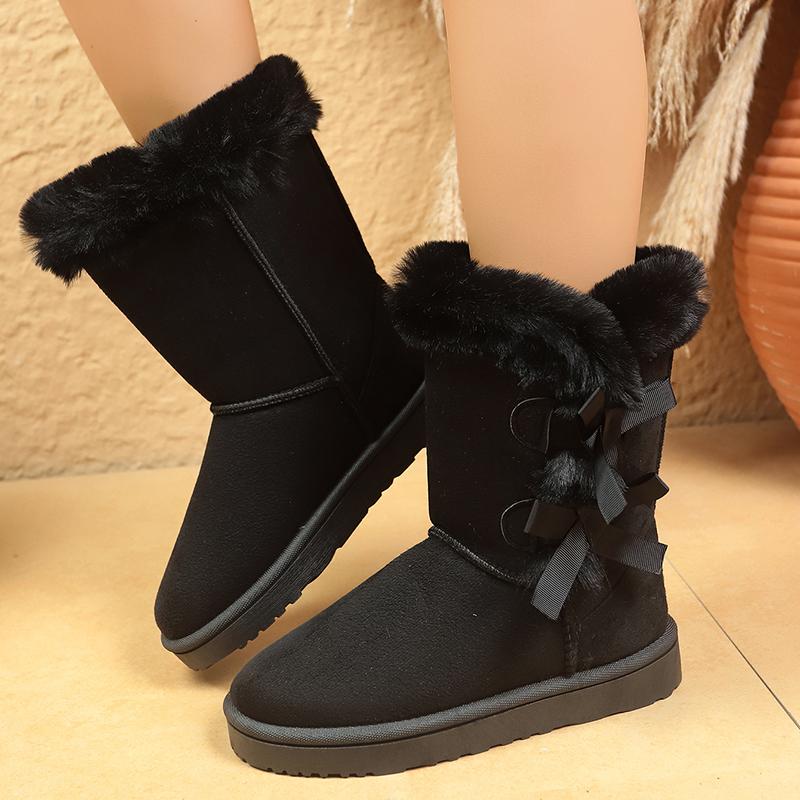 Fashion Winter Mid-calf Boots Thick Plush Thick Sole Non-slip Fashion Solid Color Women Boots Classic Retro Long Boots Size 37-42