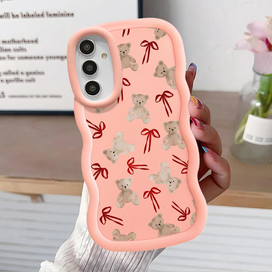 Cute Bow Bear Case for Samsung Galaxy A11 A14 A13 A21s A16 A15 A12 A52 Soft Phone Cover A22 A04 A06 A53 A23 A05 A03 A33