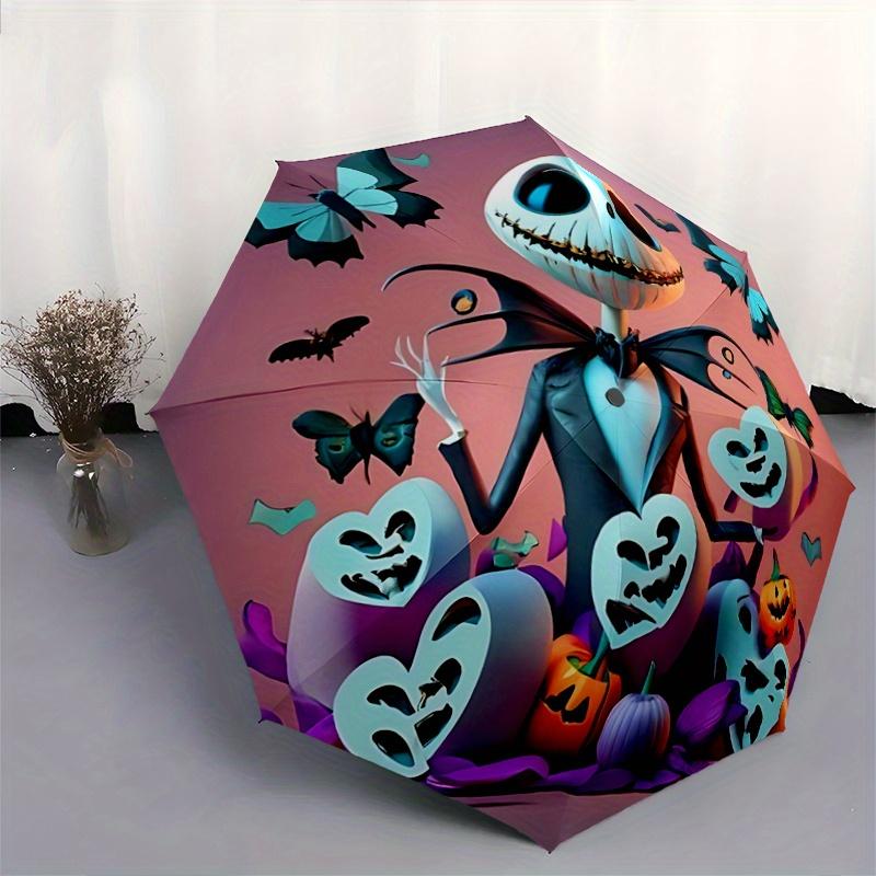 1pc Butterfly Pumpkin Jack Halloween Theme Automatic Opening and Closing Umbrella, Lightweight 3-Fold, With Cute Cartoon Characters, Suitabl