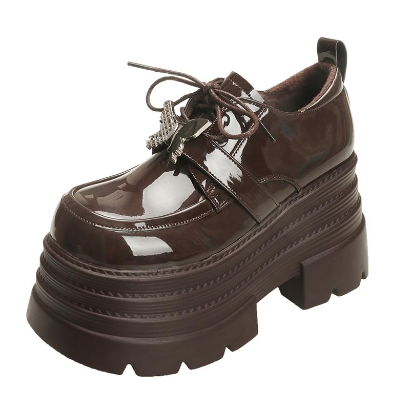 Aphixta 10cm Super High Women Autumn Boots Butterfly Lace Up Women Shoes Thick Botton Sole Boot Patent Leather Footwear