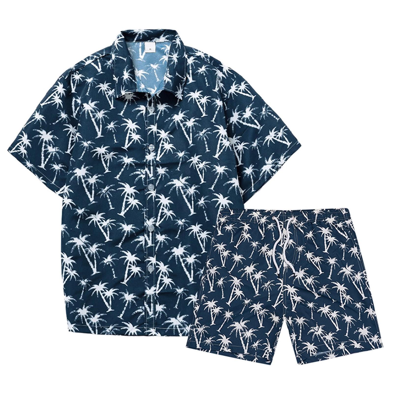 

(SU)Мужская рубашка с цветочным принтом, гавайские комплекты, повседневная рубашка на пуговицах с коротким рукавом