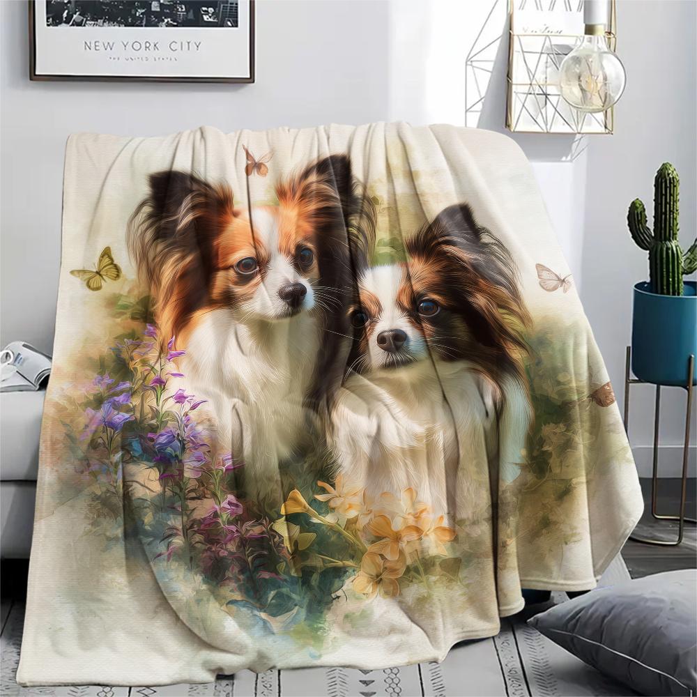 Krásná Papillon, vzorovaná flanelová deka, Vysoká kvalita, Pohodlná pro všechna roční období, Domácí dekorace, Teplo a pohodlí, Perfektní pro dárky.