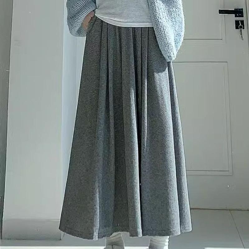 

Grey Glutinous Rice Skirt Women Spring Autumn High Waist Slimming A-Line Midi Knit Skirt XL светло-серый