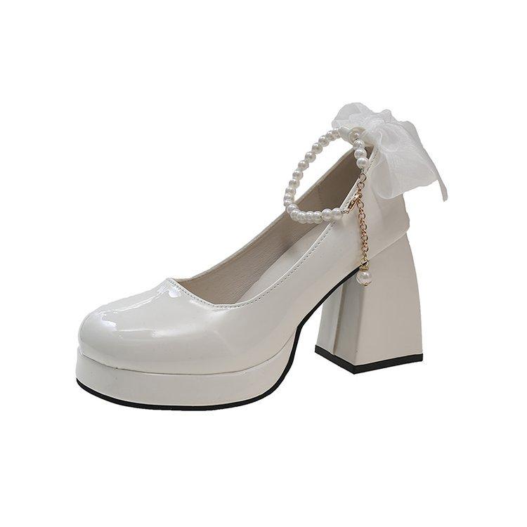 

[youshilai] High heels women s wedding shoes French word with Mary Jane thick heels single shoes temperament bridesmaid shoes 40