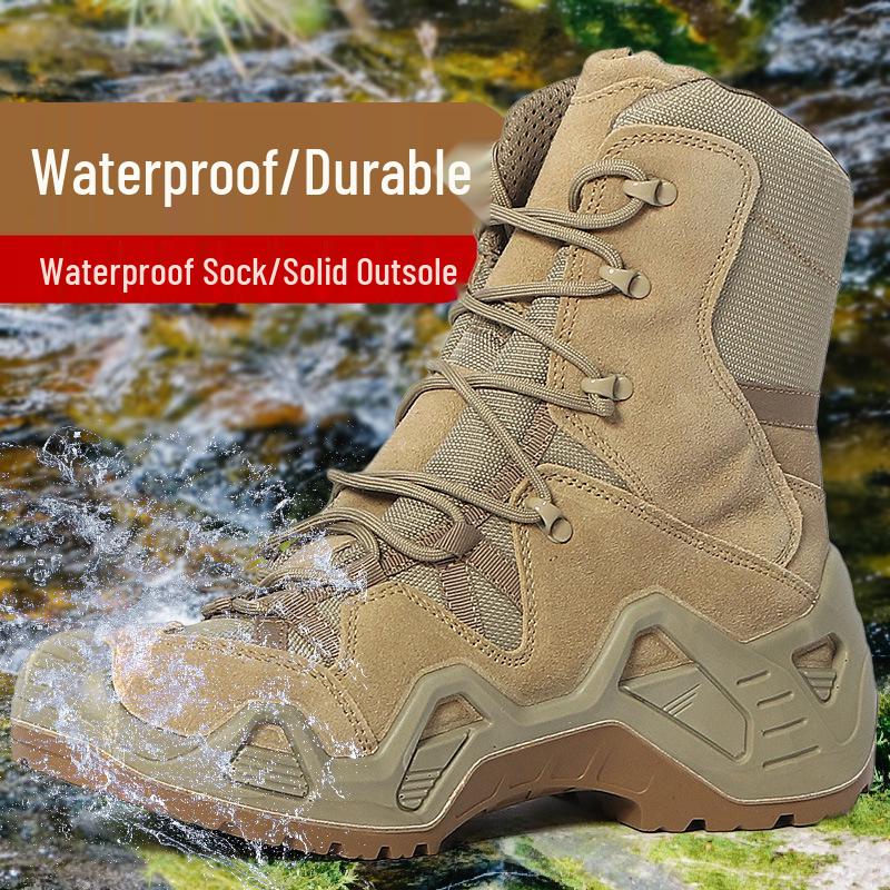 US Army Desert Waterproof Anti-Stab Combat Boots - Non-Slip Tactical Hiking & Mountaineering Shoes for Spring & Autumn