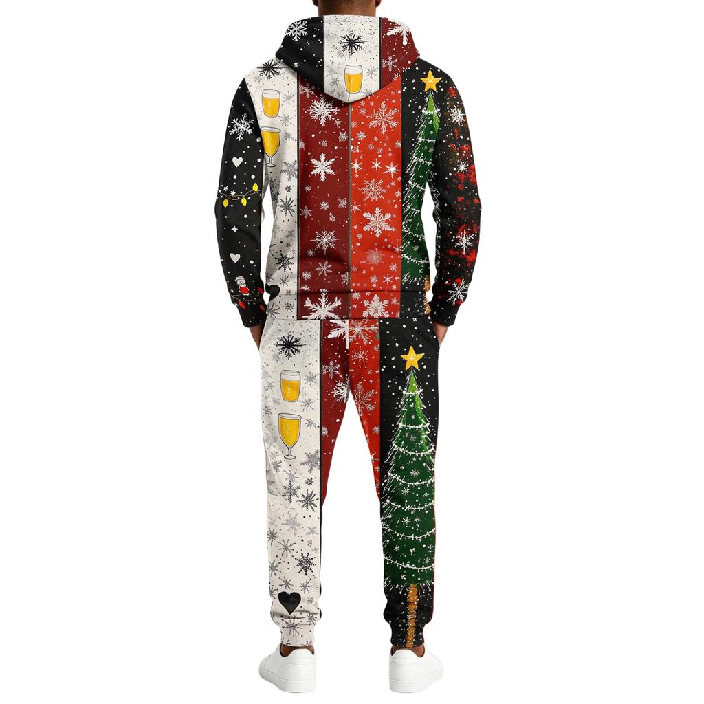Men's Casual Christmas Print Lightweight Hoodie and Straight Leg Sweatpants 2 Piece Set for Holiday Celebration