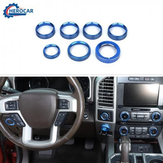 7PCS AC Radio/4WD/Trailer/Headlight Switch Button Trim Ring for F-150 XLT 15-20