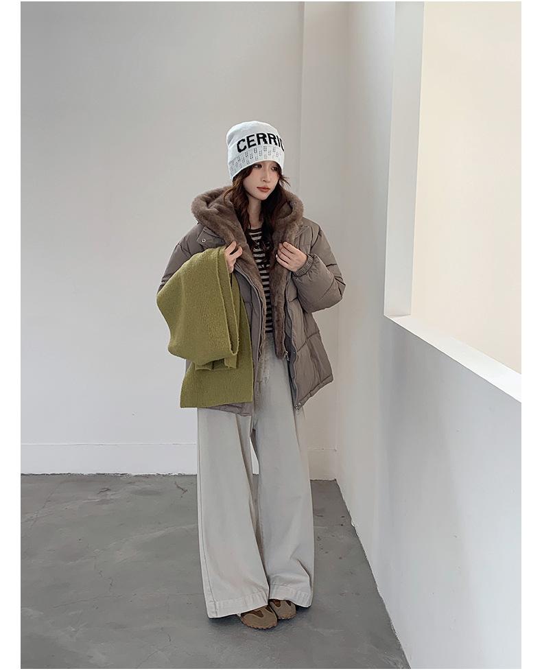 Fake Two-piece Stitching Puffer Jacket Women's Loose Thickened Warm Cotton-padded Coat With Fur Lining