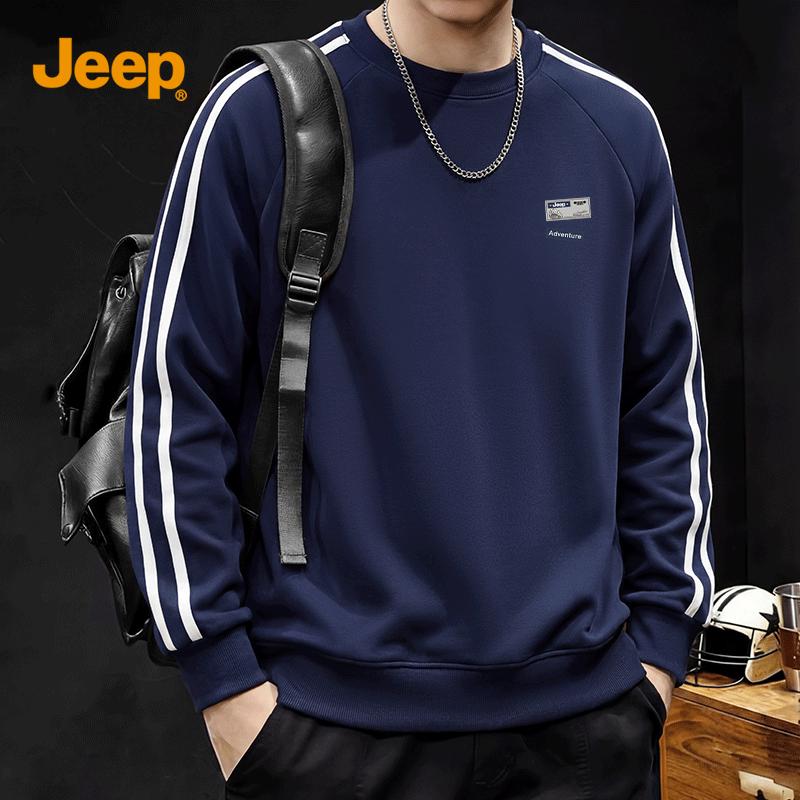 JEEP Men s Heavyweight Loose-Fit Pullover Sweatshirt with Side Stripes 2XL