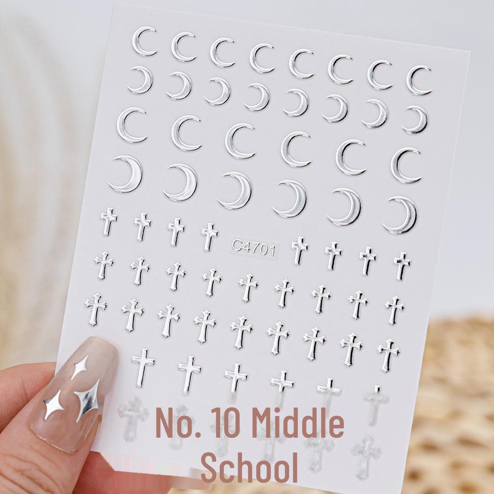 Mini Metallic Silver Nail Stickers: Star, Heart & Love Designs, Self-Adhesive, Small Size