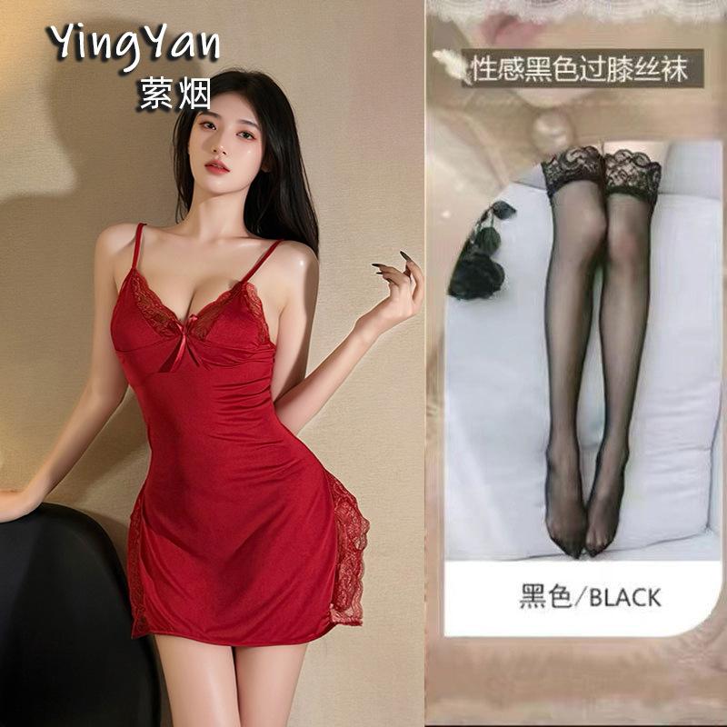 European and American erotic underwear high-end large size sexy female mood split lace suspender nightdress qqny pure desire wind