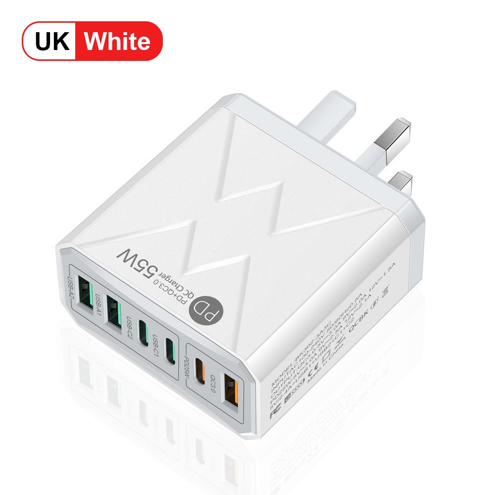 55W QC 3.0 Six-Port Fast Mobile Charger with PD, USB Ports, EU/US/UK Compatibility