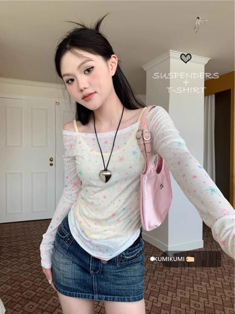 American Hot Girl One-Shoulder Long Sleeve Sun Protection Casual Top - Women's Spring/Summer Slim Fit Trend