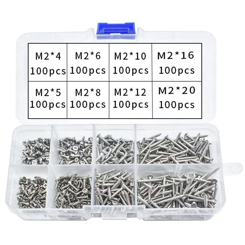 800Pcs Flat Head Self-Tapping Screws Kit, Carbon Steel Zinc Plated Cross Head Screws Assortment
