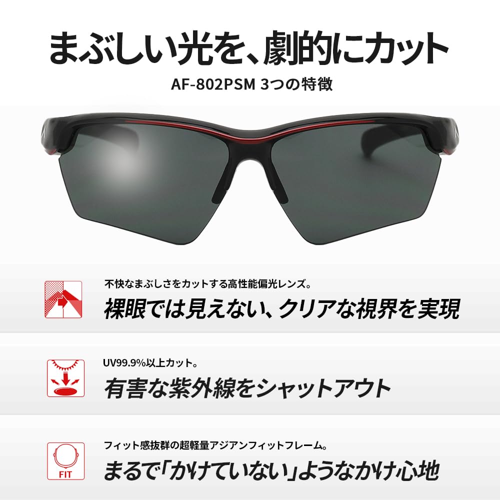 Polarized Sunglasses for Sports Golf Running Baseball UV Protection Smoke [Afit] Men's AF-802PSM-C2 Black/Red (Polarized Lenses)