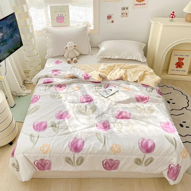 Cute Dinosaur Quilts Summer Spring Breathable Polyester Cotton Twin Full Size Bed Blanket Soft Thin Boys Girls Home Textile
