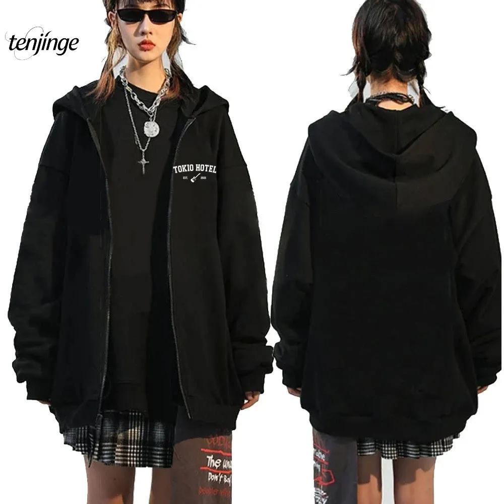 Tokio Hotel Hoodie Rock Band Kaulitz Print Zipper Hoodies Fleece Hooded Sweatshirts Men Women Hip Hop Streetwear Zip Up Jacket