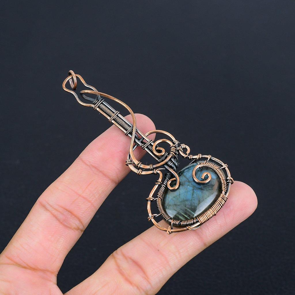 Labradorite Pendant, Handmade Gemstone 999 Copper Wire Wrapped Pendant Antique Jewelry, For Gift Silver Jewelry