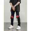 European and American High Street Wind West Coast Paisley Patchwork Patch Fashion Man Hip-hop Stretch Slim fit Black Feet Jeans