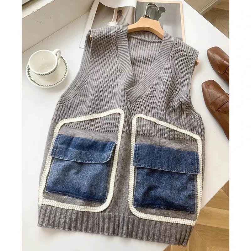 Strickweste Damen Oversize Unterhemd Ärmellose Tops Lockere Strickweste Verdickt Lässig Rundhalsweste
