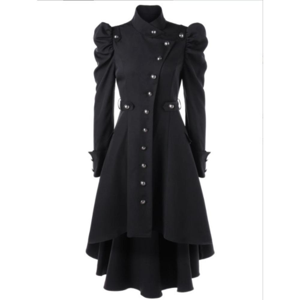 Damen Kleid mit Rollkragen und langen Ärmeln im viktorianischen Stil Gothic Vintage A-Linien-Mantel