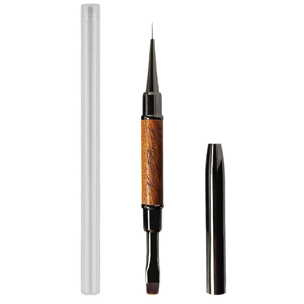Dual-Ended Sandalwood Nail Art Brush with Japanese Base Coat for Painting, Lining, and Outlining