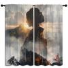 Japanese Geisha Blackout Curtains for Boys Girl Bedroom Home Decor, Kimono Pink Cherry Blossoms Anime Style Thermal Insulated