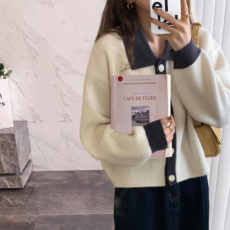 

Женский кардиган TonLion в стиле ретро с цветными блоками и лацканами M