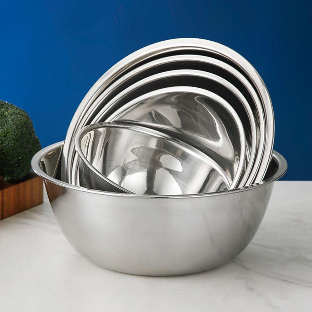Stainless Steel Soup Bowl 12/14/16/18/20/22/24cm Silver Vegetable Washing Basin Large Capacity Heighten Salad Bowl
