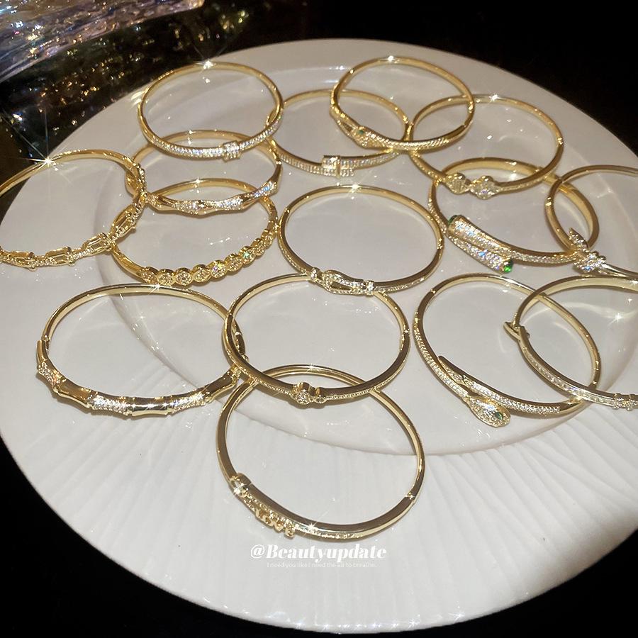 Banquet Luxury 18k Gold-Plated Zircon Snake Bracelet - Fashionable High-End Jewelry for Women