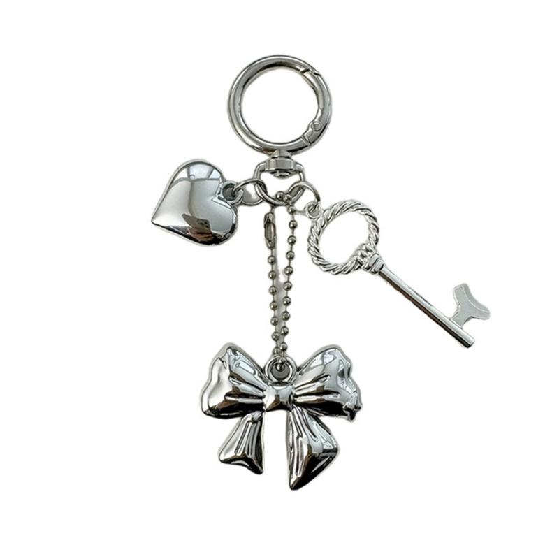 Fashion Heart Shaped Bowknot Charm Sophisticated Heart Bowknot Keyrings Charm Accessory for Modern Women's Handbags