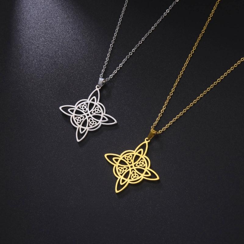 Pulseras de Acero Inoxidable Sencillo Collar con Colgante Nudo Celta Pendientes Anillo Nudo de Bruja Joyería Regalo de Cumpleaños para Mujeres