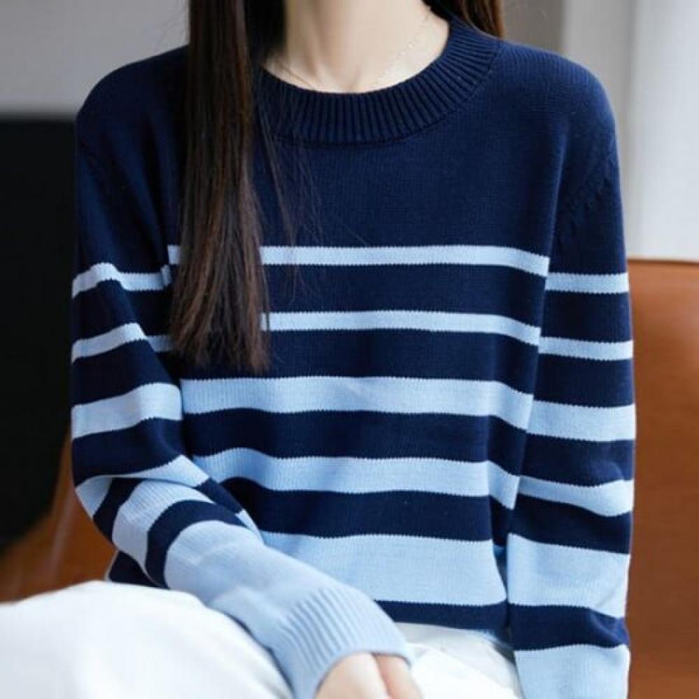 Navava Long Sleeve SofT STripe Color KniT T shirT Nk3482