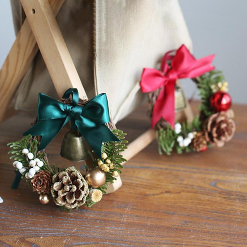 Christmas Wreath 5 Inch Mini Wreath Bell Bow Decor Artificial Holiday Garland For Christmas Holiday Fireplace Mantle Porch