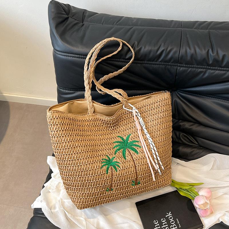 תיק כתף קש בקיבולת גדולה תיק יד נשים חדש רקום ארוג קיץ חופשת חוף הים רוח תיק חוף