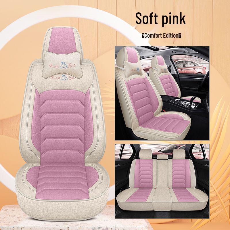 Four Seasons Universal Cotton Linen Car Seat Cushion - Full Coverage Linen Fiber Cover